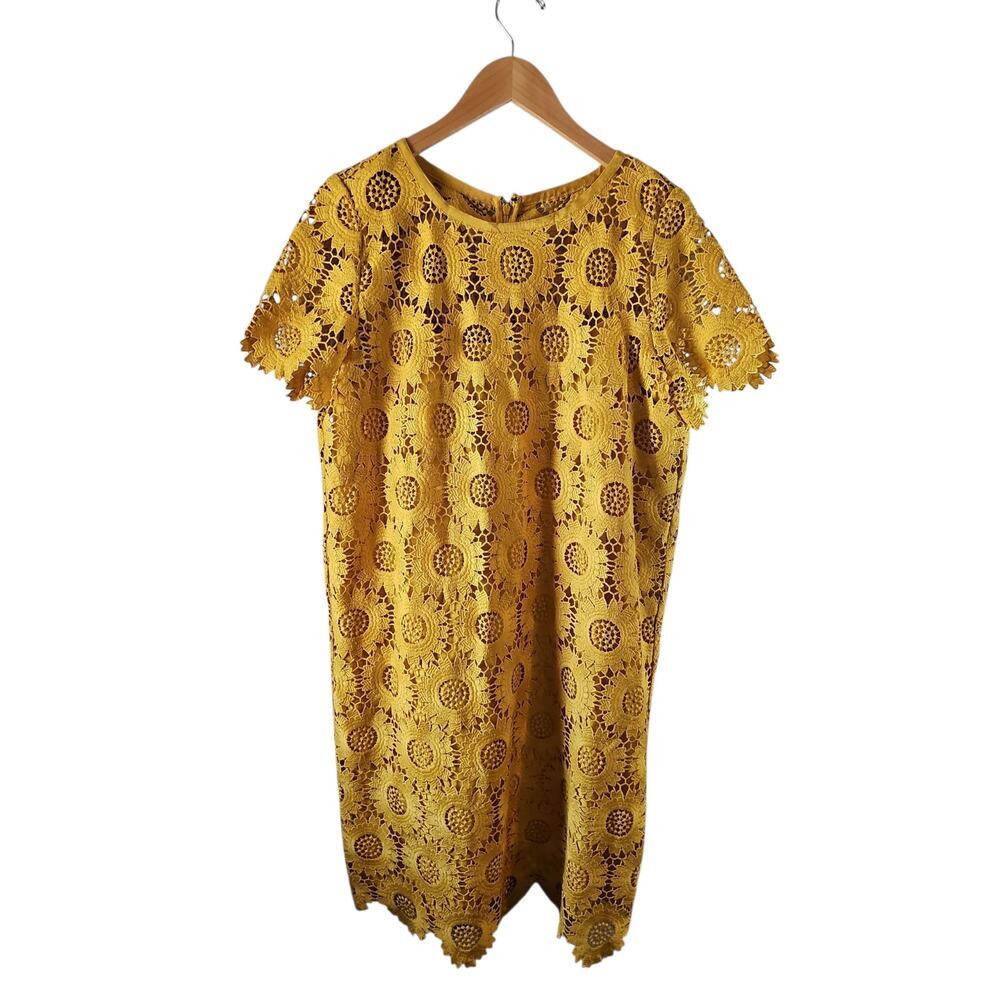 Loft yellow sunflower crochet lace dress sz 14 tall new - Picture 3 of 8